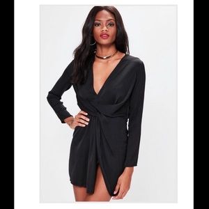 Satin wrap mini Dress - Black Party Dress!